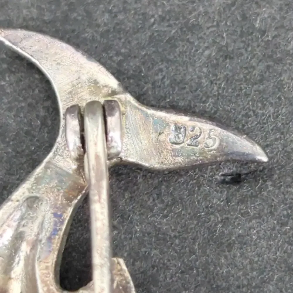 Vintage Sterling Silver 925 Rhinestone Ruby Dolphin Brooch Pin Nautical Retro